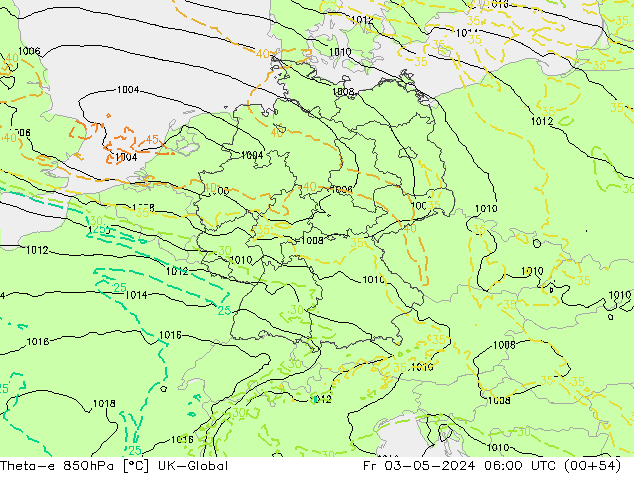 Theta-e 850hPa UK-Global vr 03.05.2024 06 UTC