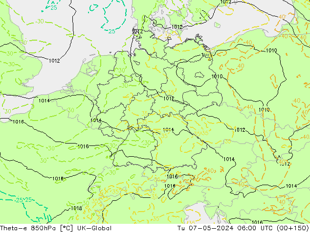 Theta-e 850гПа UK-Global вт 07.05.2024 06 UTC