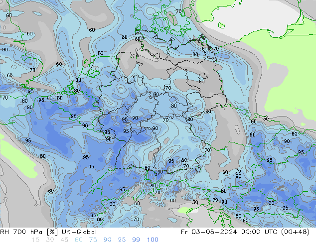 Humidité rel. 700 hPa UK-Global ven 03.05.2024 00 UTC