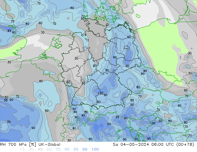 RH 700 hPa UK-Global Sáb 04.05.2024 06 UTC