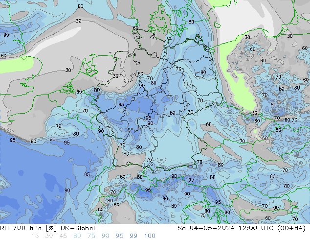 RH 700 hPa UK-Global sab 04.05.2024 12 UTC