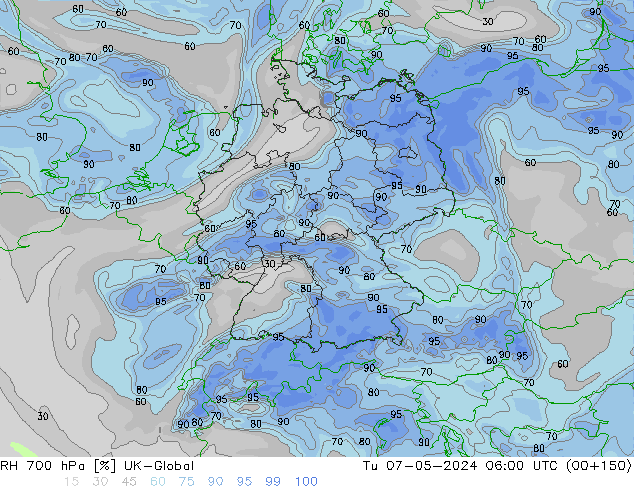 RH 700 hPa UK-Global Tu 07.05.2024 06 UTC