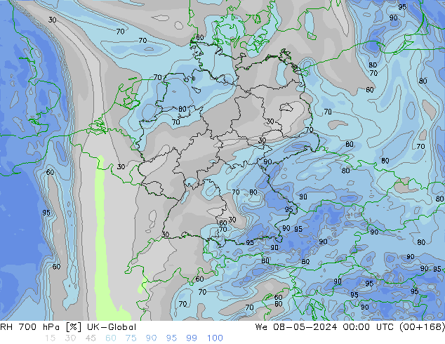 RH 700 гПа UK-Global ср 08.05.2024 00 UTC