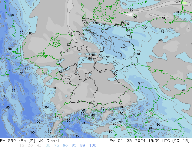 RH 850 hPa UK-Global We 01.05.2024 15 UTC