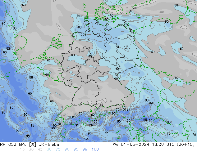 RH 850 hPa UK-Global St 01.05.2024 18 UTC