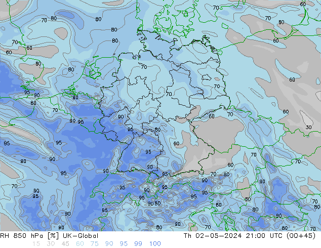 RH 850 hPa UK-Global Th 02.05.2024 21 UTC