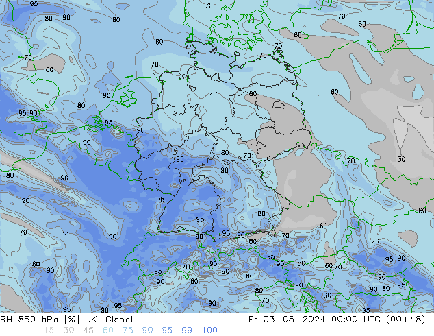 RH 850 hPa UK-Global Fr 03.05.2024 00 UTC