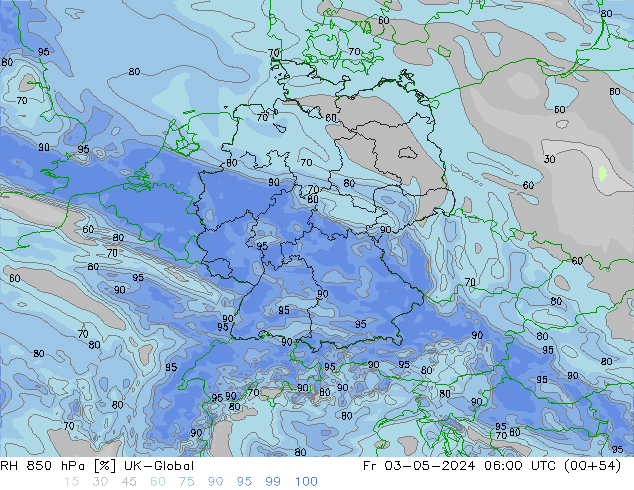 RH 850 hPa UK-Global Fr 03.05.2024 06 UTC