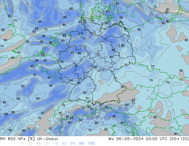 RH 850 гПа UK-Global пн 06.05.2024 00 UTC