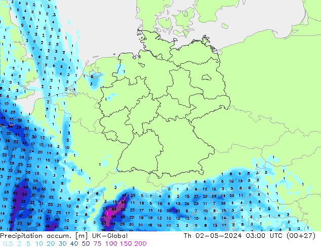 Precipitation accum. UK-Global Čt 02.05.2024 03 UTC