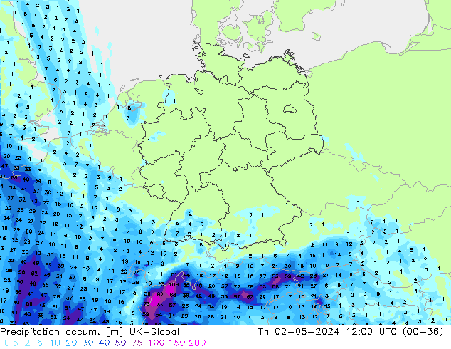 Precipitation accum. UK-Global Qui 02.05.2024 12 UTC