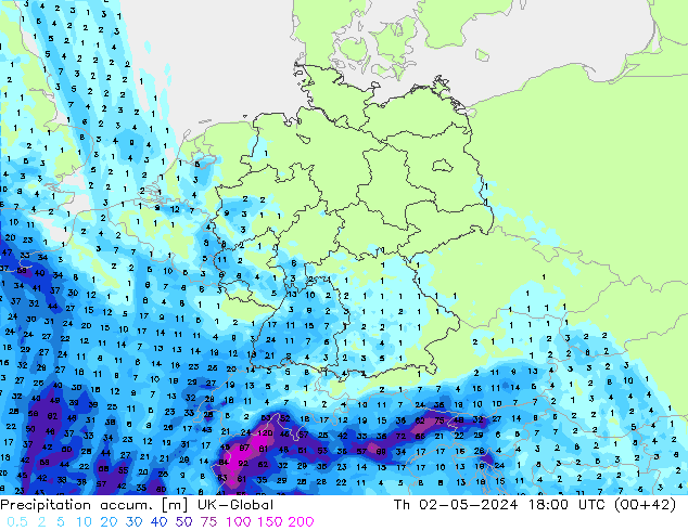 Precipitation accum. UK-Global Th 02.05.2024 18 UTC