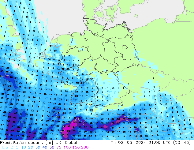 Precipitation accum. UK-Global Čt 02.05.2024 21 UTC