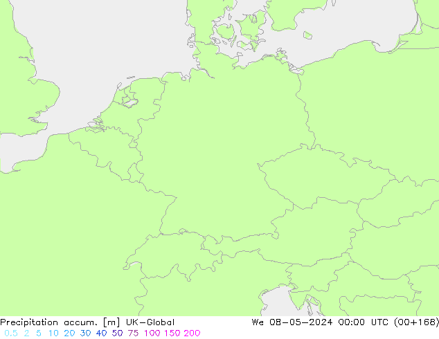 Precipitation accum. UK-Global mer 08.05.2024 00 UTC