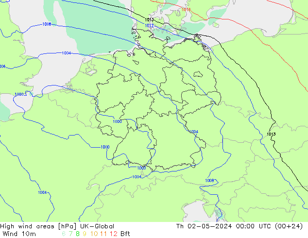 High wind areas UK-Global Čt 02.05.2024 00 UTC