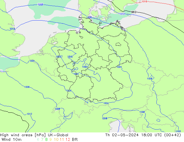 High wind areas UK-Global Th 02.05.2024 18 UTC