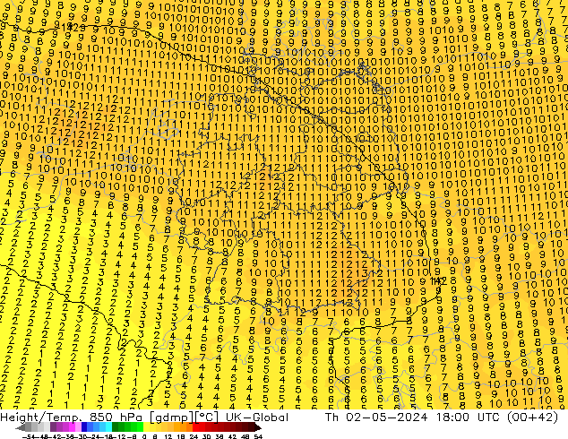 Height/Temp. 850 гПа UK-Global чт 02.05.2024 18 UTC