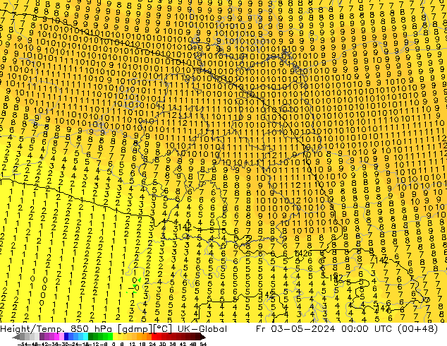 Height/Temp. 850 hPa UK-Global pt. 03.05.2024 00 UTC