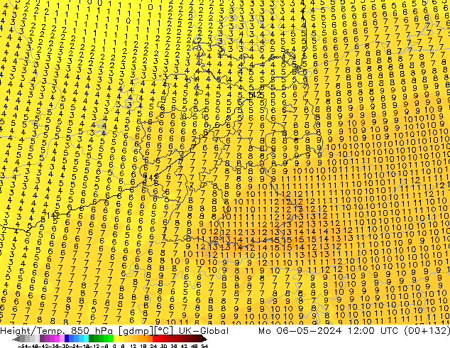 Height/Temp. 850 hPa UK-Global pon. 06.05.2024 12 UTC