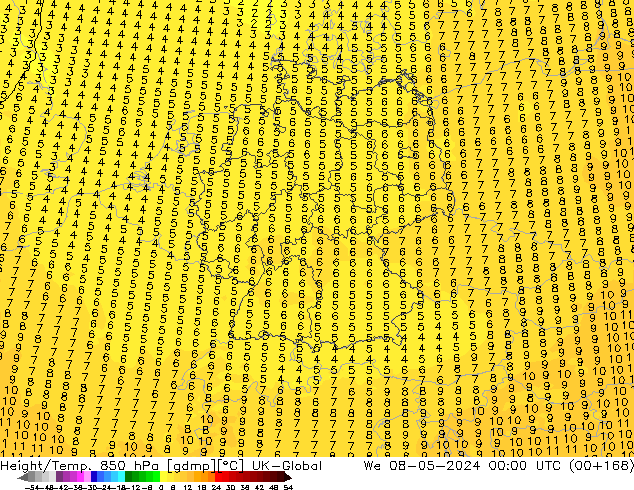 Hoogte/Temp. 850 hPa UK-Global wo 08.05.2024 00 UTC