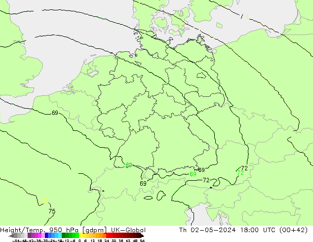 Géop./Temp. 950 hPa UK-Global jeu 02.05.2024 18 UTC