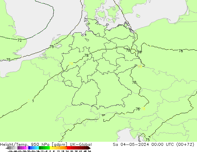 Height/Temp. 950 hPa UK-Global Sa 04.05.2024 00 UTC