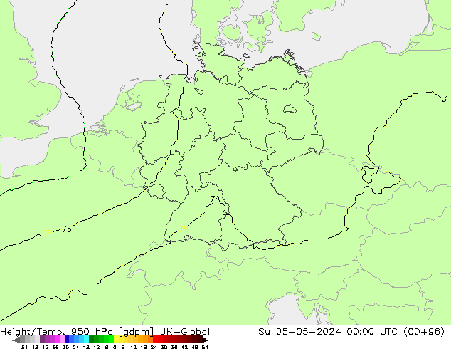 Height/Temp. 950 гПа UK-Global Вс 05.05.2024 00 UTC