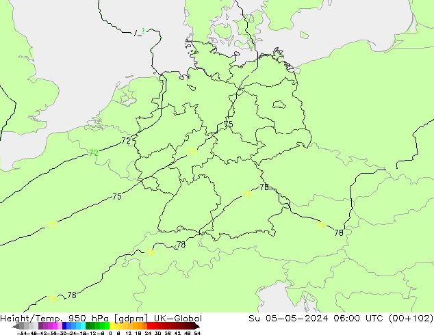 Height/Temp. 950 hPa UK-Global dom 05.05.2024 06 UTC