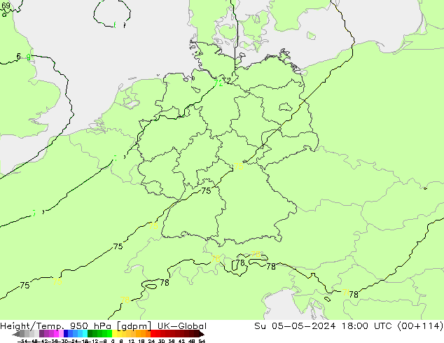 Hoogte/Temp. 950 hPa UK-Global zo 05.05.2024 18 UTC