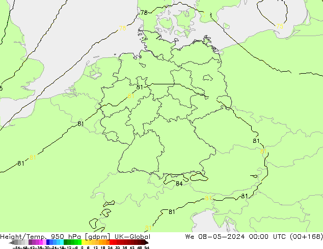 Height/Temp. 950 гПа UK-Global ср 08.05.2024 00 UTC