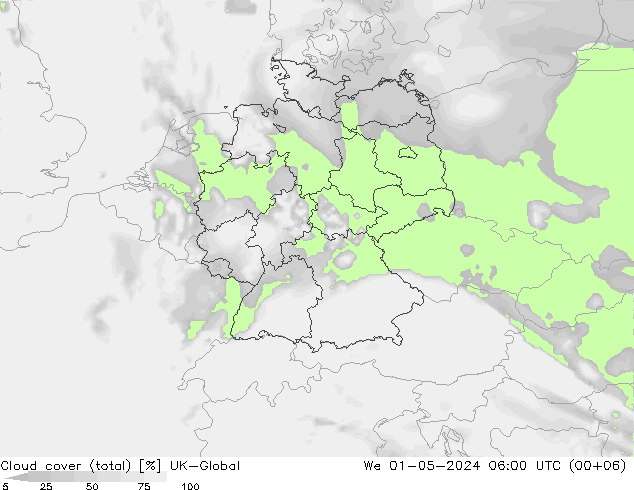 Cloud cover (total) UK-Global We 01.05.2024 06 UTC