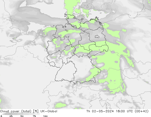 Cloud cover (total) UK-Global Th 02.05.2024 18 UTC