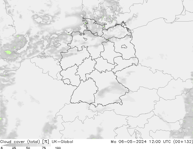 Cloud cover (total) UK-Global Mo 06.05.2024 12 UTC