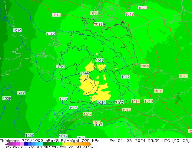 Schichtdicke 700-1000 hPa UK-Global Mi 01.05.2024 03 UTC