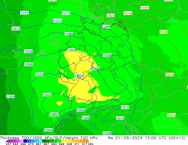 700-1000 hPa Kalınlığı UK-Global Çar 01.05.2024 12 UTC