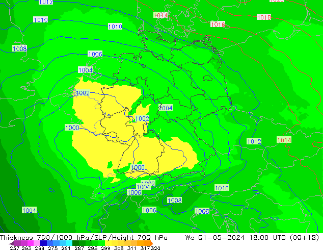 Thck 700-1000 hPa UK-Global We 01.05.2024 18 UTC