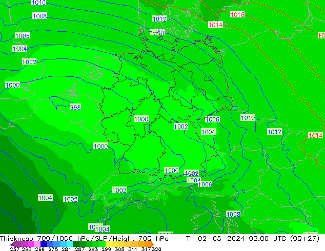 Thck 700-1000 hPa UK-Global  02.05.2024 03 UTC