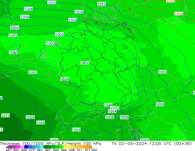 Thck 700-1000 hPa UK-Global Qui 02.05.2024 12 UTC