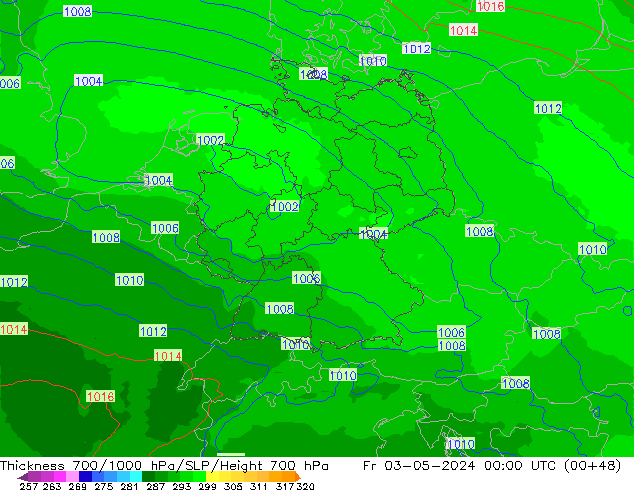 700-1000 hPa Kalınlığı UK-Global Cu 03.05.2024 00 UTC