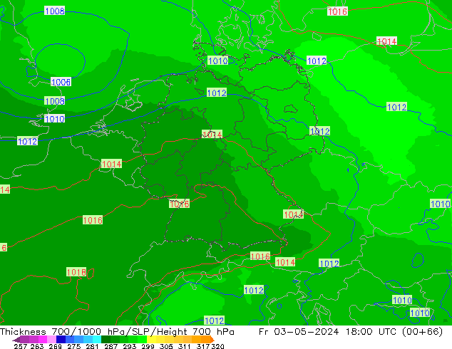 Schichtdicke 700-1000 hPa UK-Global Fr 03.05.2024 18 UTC