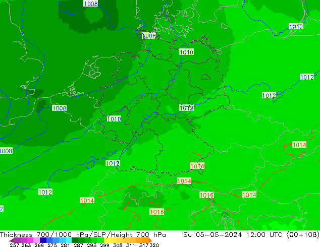 Thck 700-1000 hPa UK-Global  05.05.2024 12 UTC