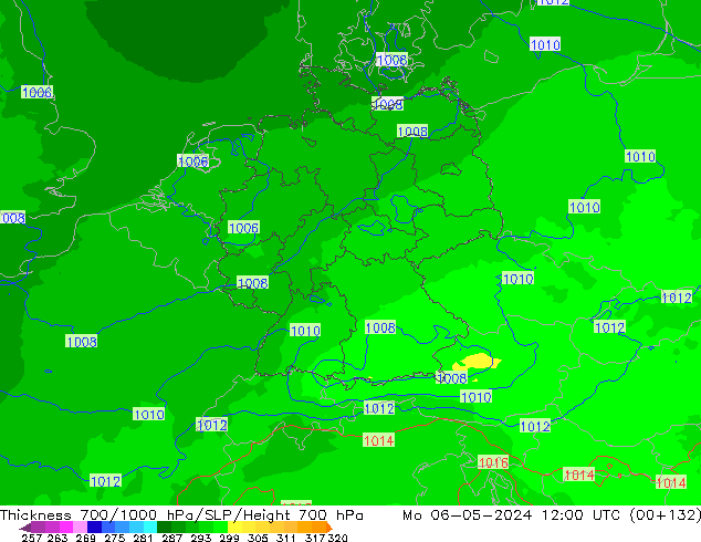 Thck 700-1000 hPa UK-Global pon. 06.05.2024 12 UTC