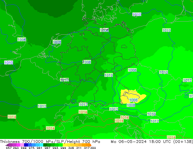 Dikte700-1000 hPa UK-Global ma 06.05.2024 18 UTC