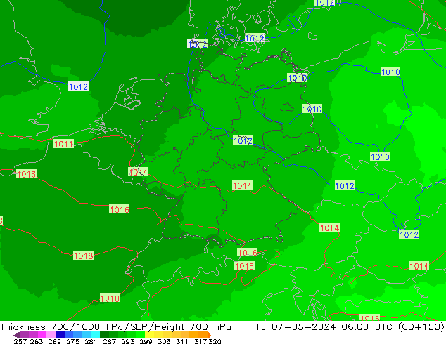 Thck 700-1000 hPa UK-Global Tu 07.05.2024 06 UTC