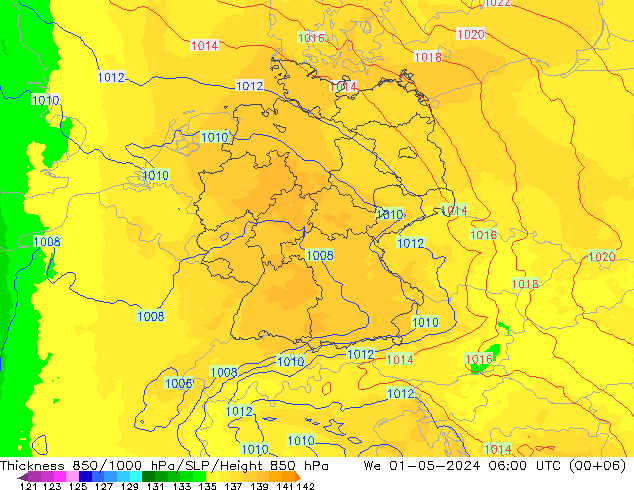 850-1000 hPa Kalınlığı UK-Global Çar 01.05.2024 06 UTC