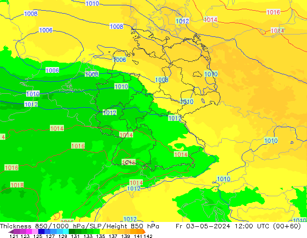 850-1000 hPa Kalınlığı UK-Global Cu 03.05.2024 12 UTC