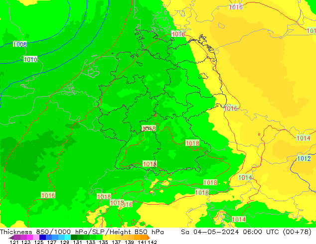 Thck 850-1000 гПа UK-Global сб 04.05.2024 06 UTC