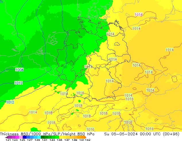 850-1000 hPa Kalınlığı UK-Global Paz 05.05.2024 00 UTC