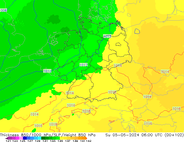 Thck 850-1000 hPa UK-Global  05.05.2024 06 UTC