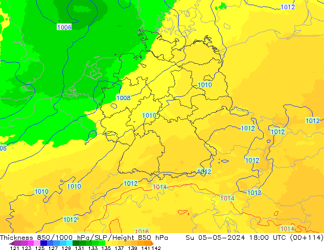 Thck 850-1000 hPa UK-Global  05.05.2024 18 UTC
